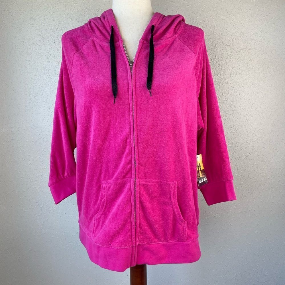 NWT Joe Boxer Pink Peace Sign Full Zip Hooded Jacket Size L Juniors